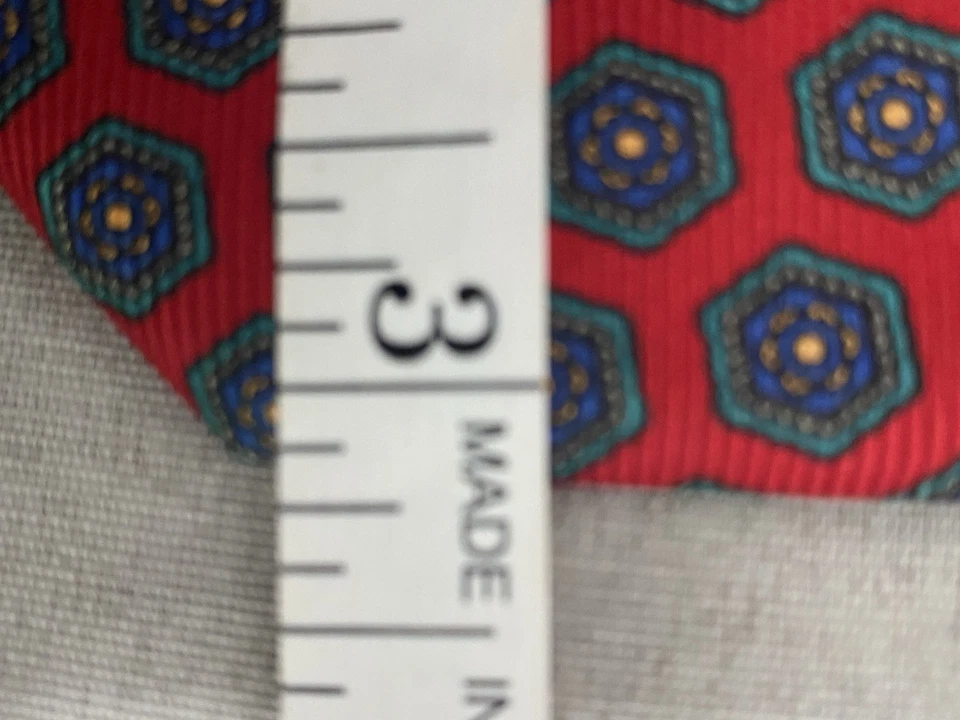 Corbata Damon All Silk para hombre hecha en EE. UU. tela impresa a mano en Italia rojo azul Foto 2 de 4