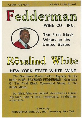 Prattsburgh NY Fedderman Wine Vintage Label 1st Black American Owned US Winery