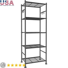 5-Tier Heavy-Duty Metal Shelving Unit Organizer Adjustable Storage Rack W/ Hooks