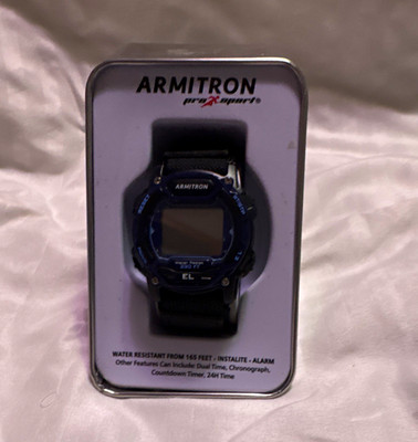 Armitron Pro Sport Digital Quartz Alarm 50m Black Resin Watch w/ Tin Box