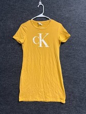 Calvin Klein T Shirt Dress Women Medium Mustard Yellow Logo Casual Everyday Wear