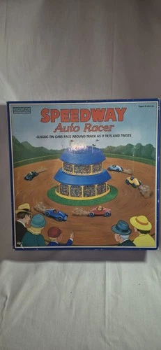 Vintage Schylling "Speedway Auto Racer" Wind-up Tin Toy Racing Game