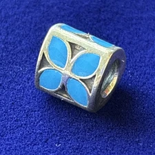 PANDORA Four Petals Blue Enamel Charm / Bead #790437EN01 925 Silver