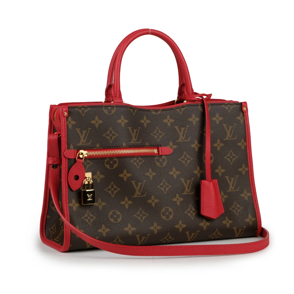 louis vuitton pre-loved red & monogram canvas popincourt pm nm, red