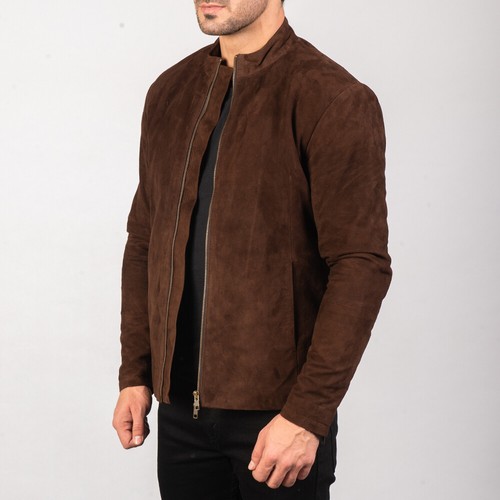 Herren Wildleder Braun Lederjacke 100% Echt Wildleder Leder Bikerjacke-233
