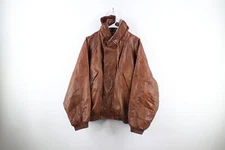 Vintage 90s Streetwear Mens XL Distressed Hooded Leather Bomber Jacket Brown