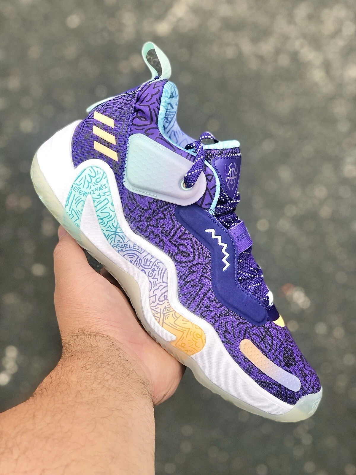 Adidas Mens D.O.N. Issue #3 “Jazz” H68046 Purple Acid Orange Halo Men’s Size 9.5