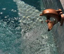 Dolphin Wall Spillway (Patent Pending) Sheer Descent Scupper Pool Fountain