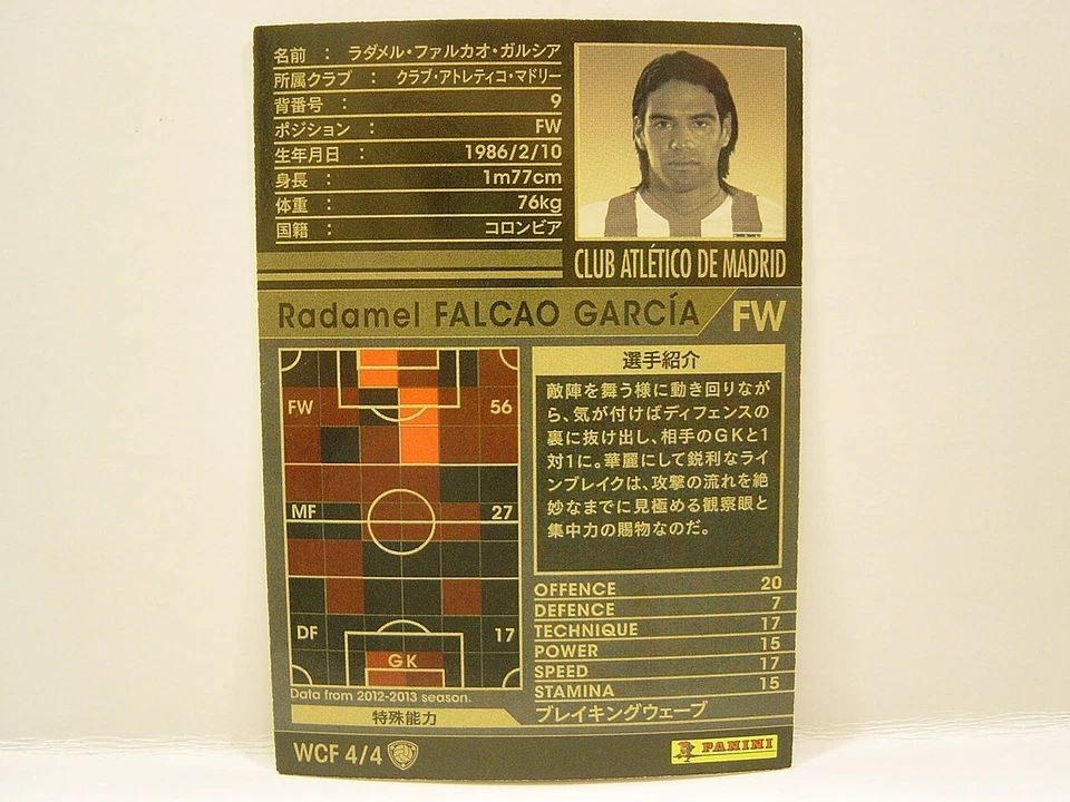 Panini WCCF 2012-13 WCF Radamel Falcao Garcia 1986 Columbia　No.9 ATM World‐Class - Image 4 of 4