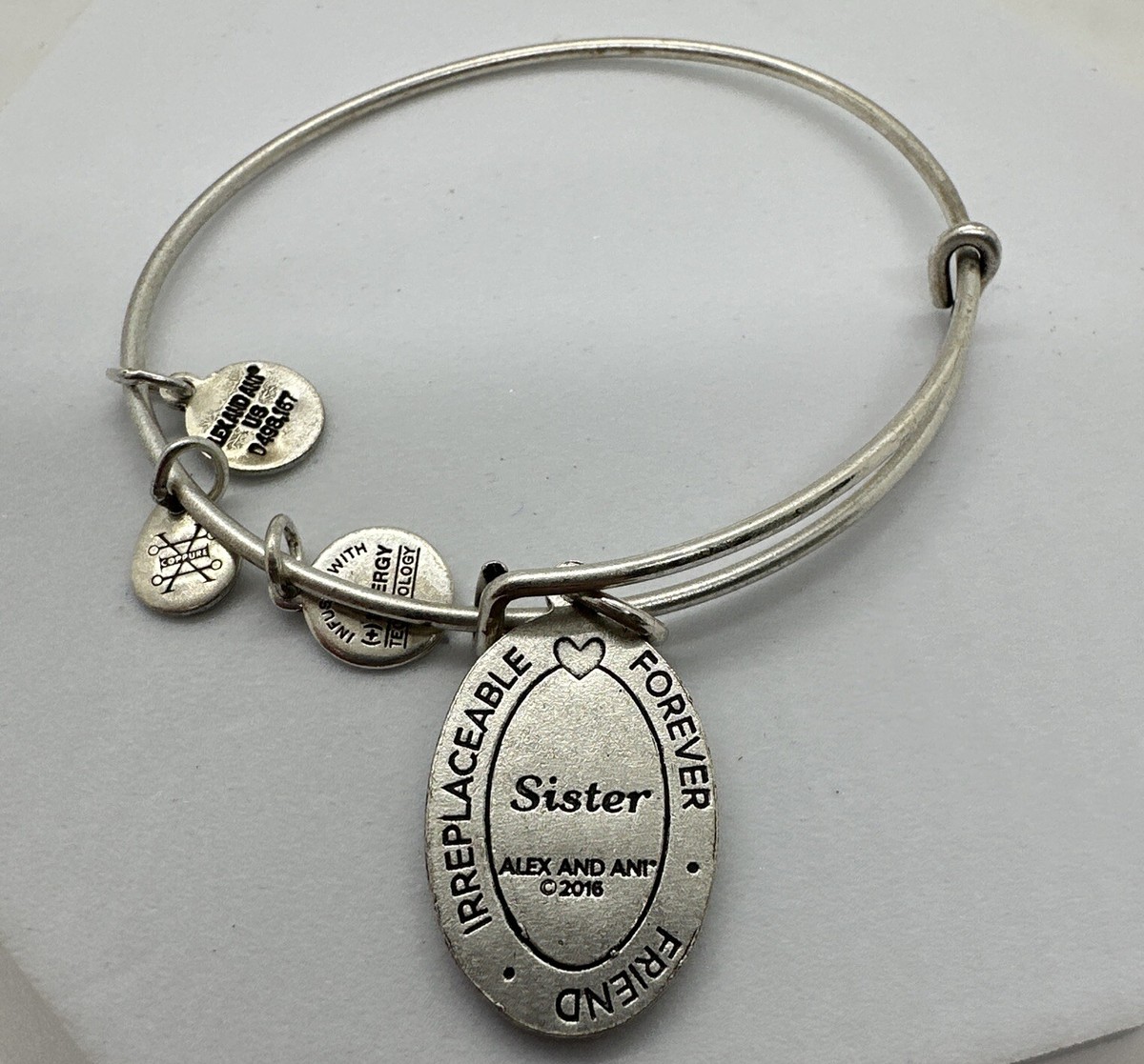 Alex and Ani Sister Irreplaceable Friend Forever Silver Flower Charm  Bracelet