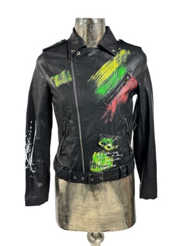 RARE LONDON Jacket Size XS 6-8 Womens Biker Faux Leather NEW EU34 RRP £89 - Picture 1 of 19