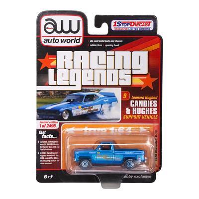 AUTO WORLD 1973 Chevrolet C-10 Candies & Hughes Racing Legends CP7795 2021