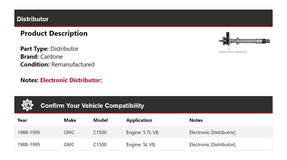 Для 1988-1995 GMC C1500 дистрибьютор Cardone 1989 1990 1991 1993 1994 - Изображение 2 из 4