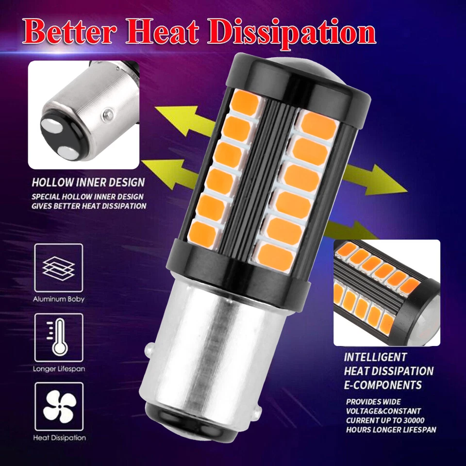 4* LED 1157 7528 Yellow Amber Blinker Lamp Turn Signal Marker Parking Light Bulb - Image 4 of 4