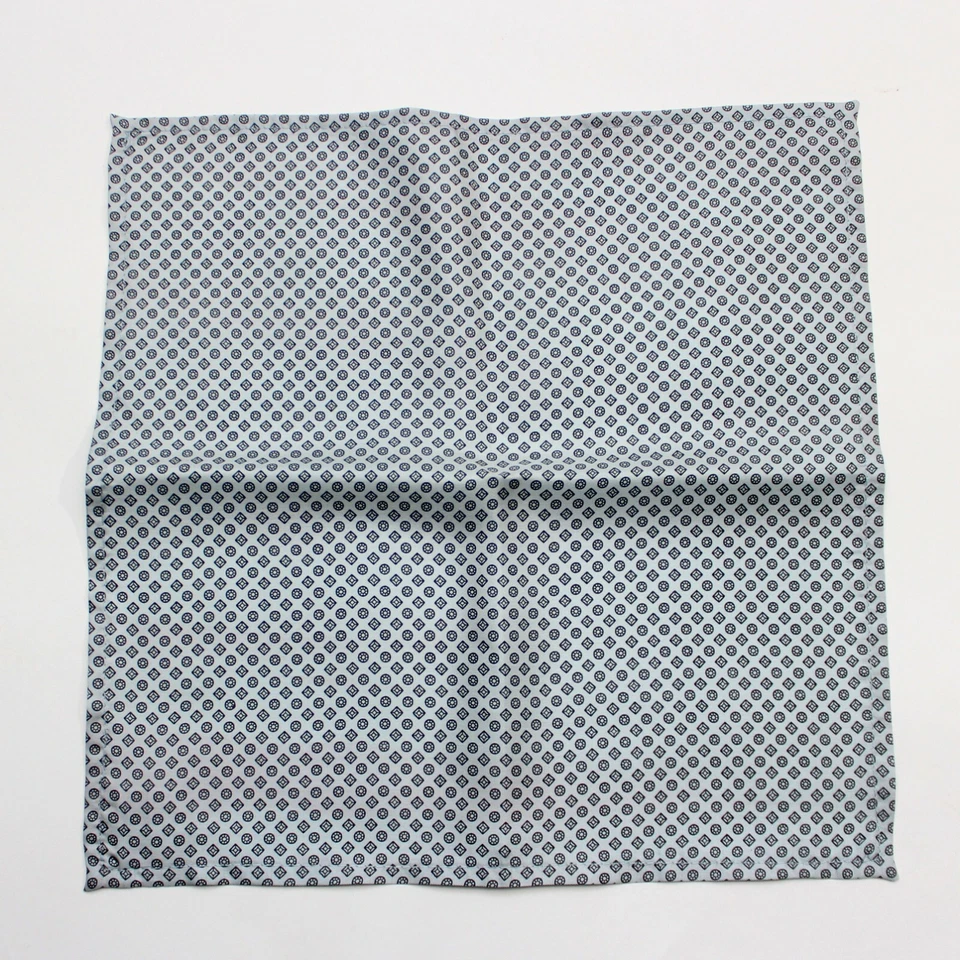Pocket square Men's 100%Silk handkerchief 12" White Dusty Blue Grey Ornament - Image 3 of 4