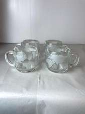 Set Of 4 Vintage Nestle Nescafe World Globe Frosted Glass Coffee Mugs Cups