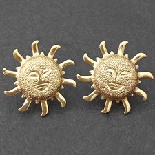 Smiling Face SUN Shaped 18k Yellow GOLD LAYERED Stud Ladies Earrings  NEW