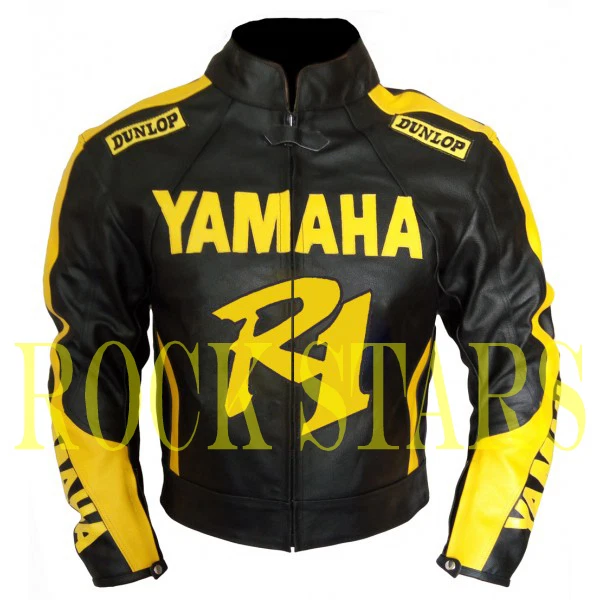 YZF YAMAHA R1 R6 MOTORBIKE MEN S BLACK YELLOW MOTOGP LEATHER