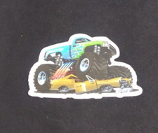 Blue With Green Flames Crushing Car Cool Monster Truck Sticker 1.5
