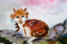 Red Fox by Delilah 6x9 watercolor original impressionism art animal