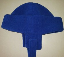 boys SOLID DARK BLUE FLEECE WINTER HAT chin strap ears covered toddler size CUTE