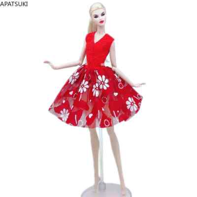 Rote Spitze Blumen Tutu Kleid für Barbie Puppe Outfits Kleid 1/6 Puppe Zubehör