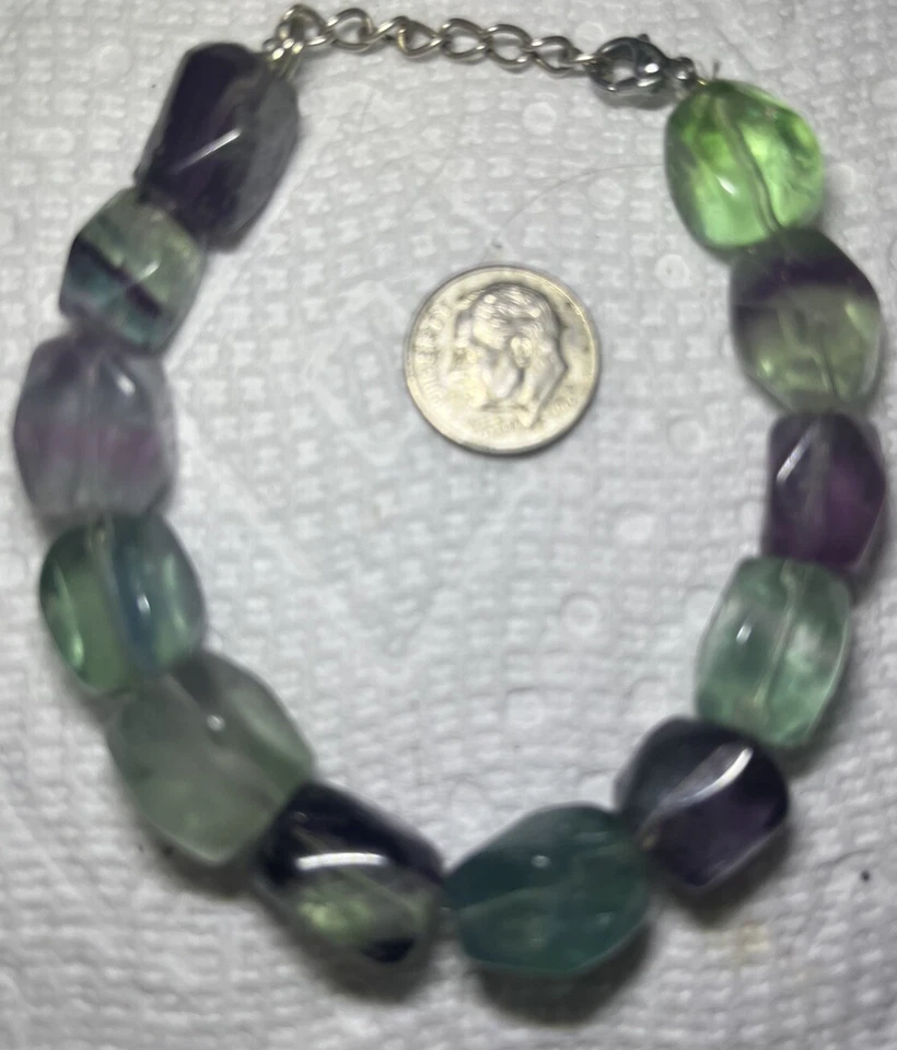 Multi-Color Natural Fluorite Irregular Freeform Gemstone Bracelet 8” M - Image 4 of 4