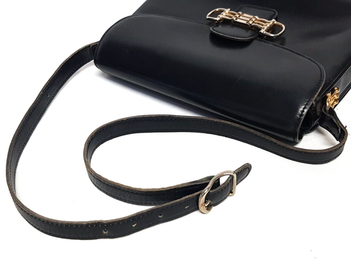 VINTAGE CELINE TRIPLE HORSEBIT BLACK LEATHER SHOULDER BAG - Picture 4 of 20