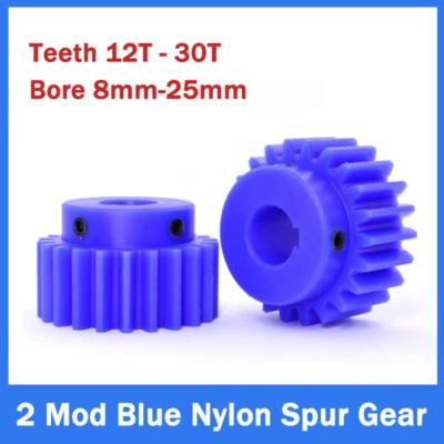 2 Mod Blue Nylon Spur Gear 12-30T Bore 8-25mm Pinion Gear Motor Gear With Step - Bild 1 von 4