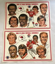 1980 NFL St Louis  Cardinals Pizza Hut Place Mat Set Of 2  #17 & 22