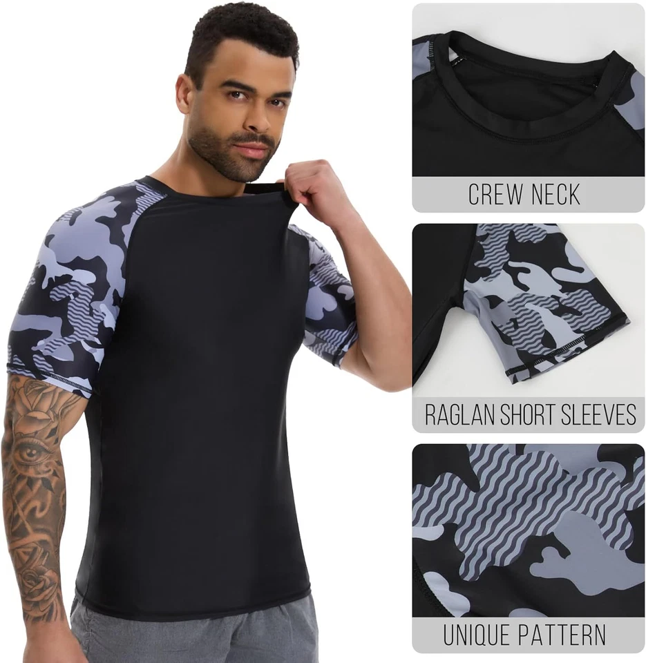 UPF 50+ Sun UV Protection Men Outdoor Rash Guard Workout Baselayer Swim Shirts - Image 3 of 4