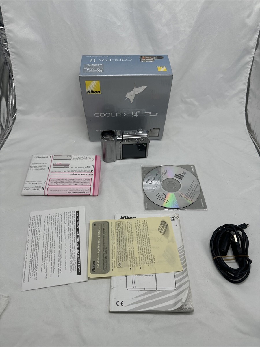 Nikon Coolpix S4 Digital Camera In Box W/ Manuals Silver For Parts