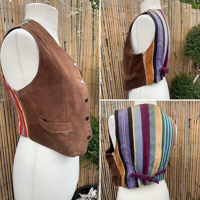 Miss Selfridge Vintage Y2K Echt Leder Wildleder Boho Hippie Festival Weste 12