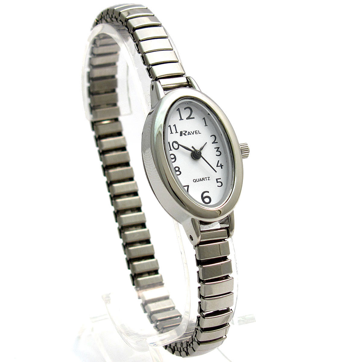 Ravel Ladies Easy Read Oval Quartz Watch Expanding Bracelet Sil