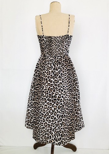 H&M Linen Cotton Dress Size S - 10 approx Leopard Print Fit Flare Shirring Back - Picture 6 of 8