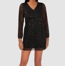 MSK Women's Black Sequined Bow Back Shift Dress Petite Size LP