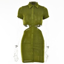 Women Sexy Dress Turn-Down Collar Waist Hollow Out Bodycon Night Clubwear Dress