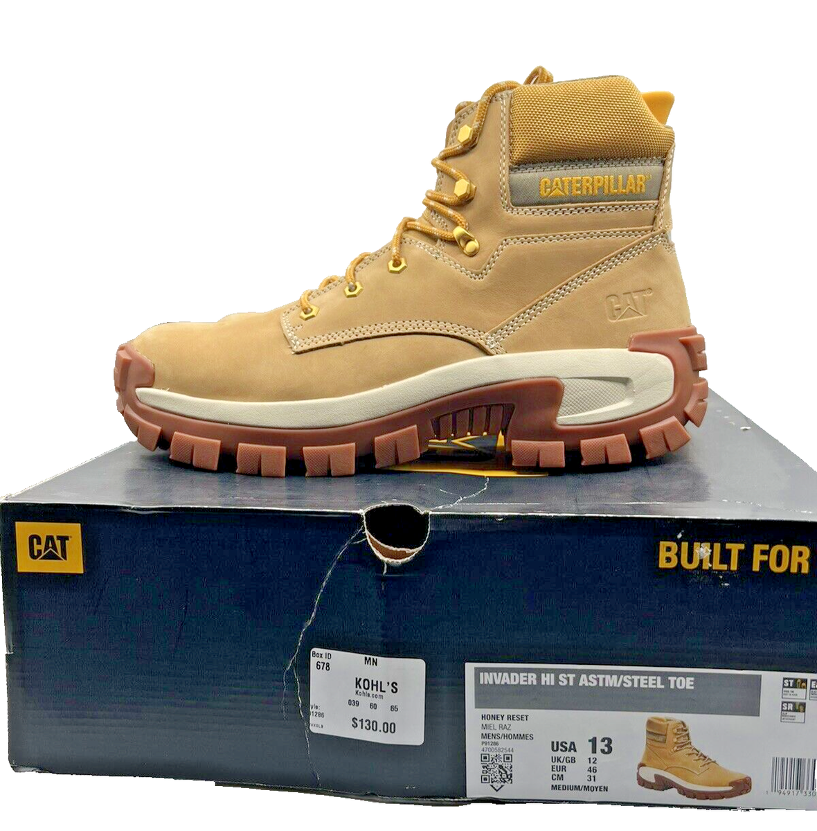 テレビ Caterpillar Invader Hi ST ASTM Mens 13 Steel Toe Work Boot Honey
