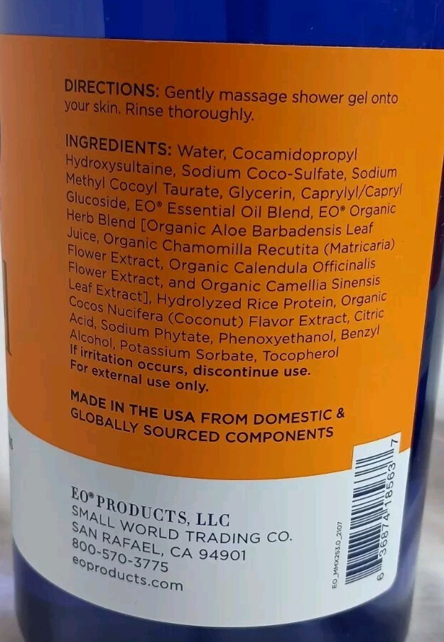 2X EO Essential Oils Shower Gel Coconut & Citrus Body Wash 32 Oz. Each