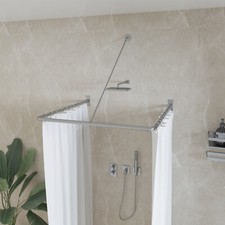 Naiture Stainless Steel U Shape Shower Curtain Rod with Swivel Ceiling Support