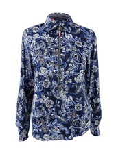 Tommy Hilfiger Women's Cotton Printed Zip-Front Shirt (XS, Coral Floral)