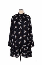 Loft Boho Chic Long Sleeve Floral Mini Shift Dress Navy Floral Plus Size XXL