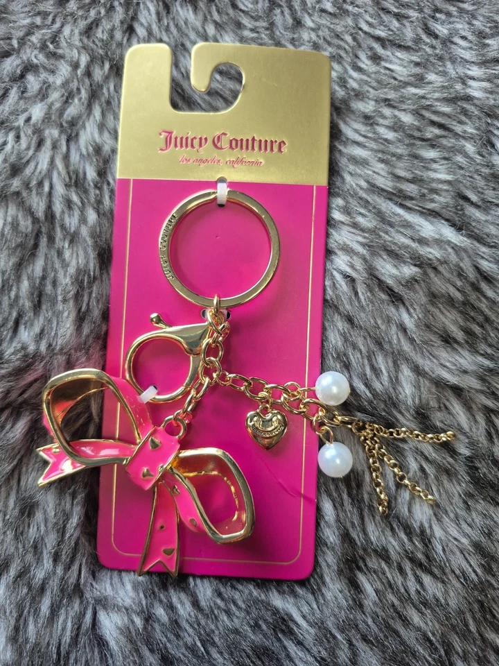 Juicy Couture Hot Rosa Esmalte Arco Corazones y Perlas Bling Bolso Dije Llavero Nuevo Foto 2 de 4