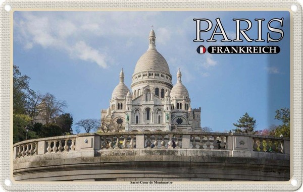 Blechschild 12X18 Cm Paris Frankreich Sacré-Coeur De Montmartre Abenteuer Reisen-image