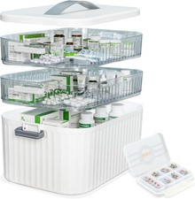 Multi-Tier Medicine Storage Box with Handle Portable First Aid Organizer for H