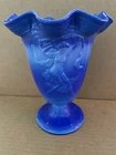 Gorgeous DANCING LADIES Blue Slag Glass Vase Ruffles Flared Footed Fenton