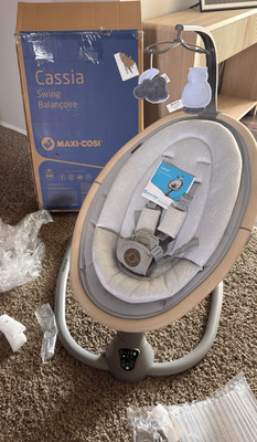 Maxi-Cosi Cassia Swing Baby Swing w/ Toy Bar, Music, Touchscreen, Gray/Tan