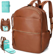 Stylish Leather Diaper Bag Backpack with 18 Pockets Insulated Pockets - Brown