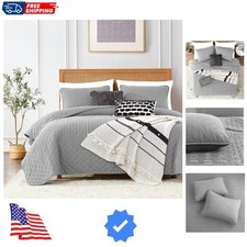 California Cal King Size Quilt Bedding Sets with Pillow Shams, Grey Oversized...