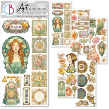 Ciao Bella Artemis Art Transparent Uncut Stickers 5pc Floral Art Deco Cat Lady